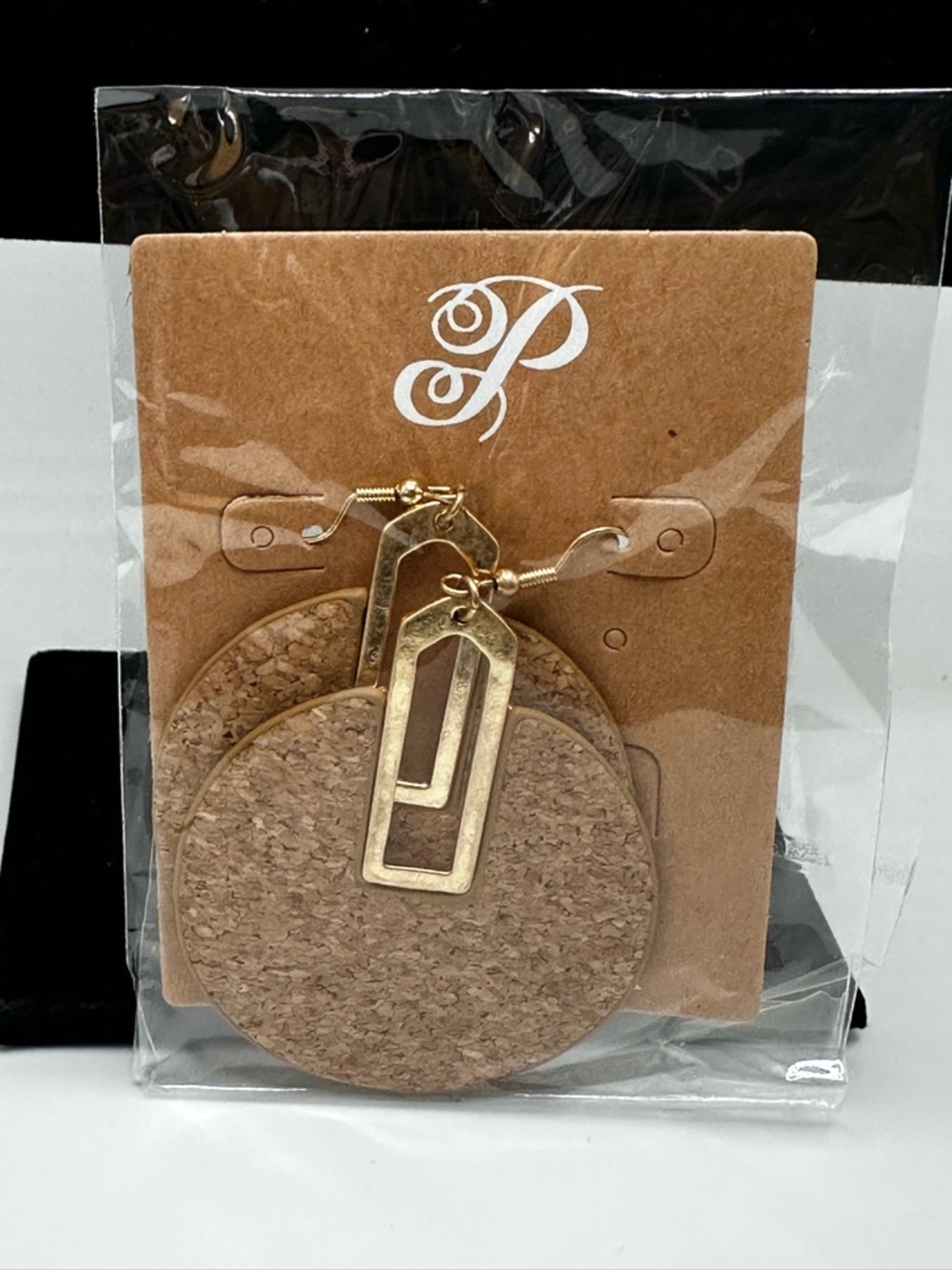 PLUNDER Goldtone Cork Disc Dangling Casual Lightweight Year Round Earrings